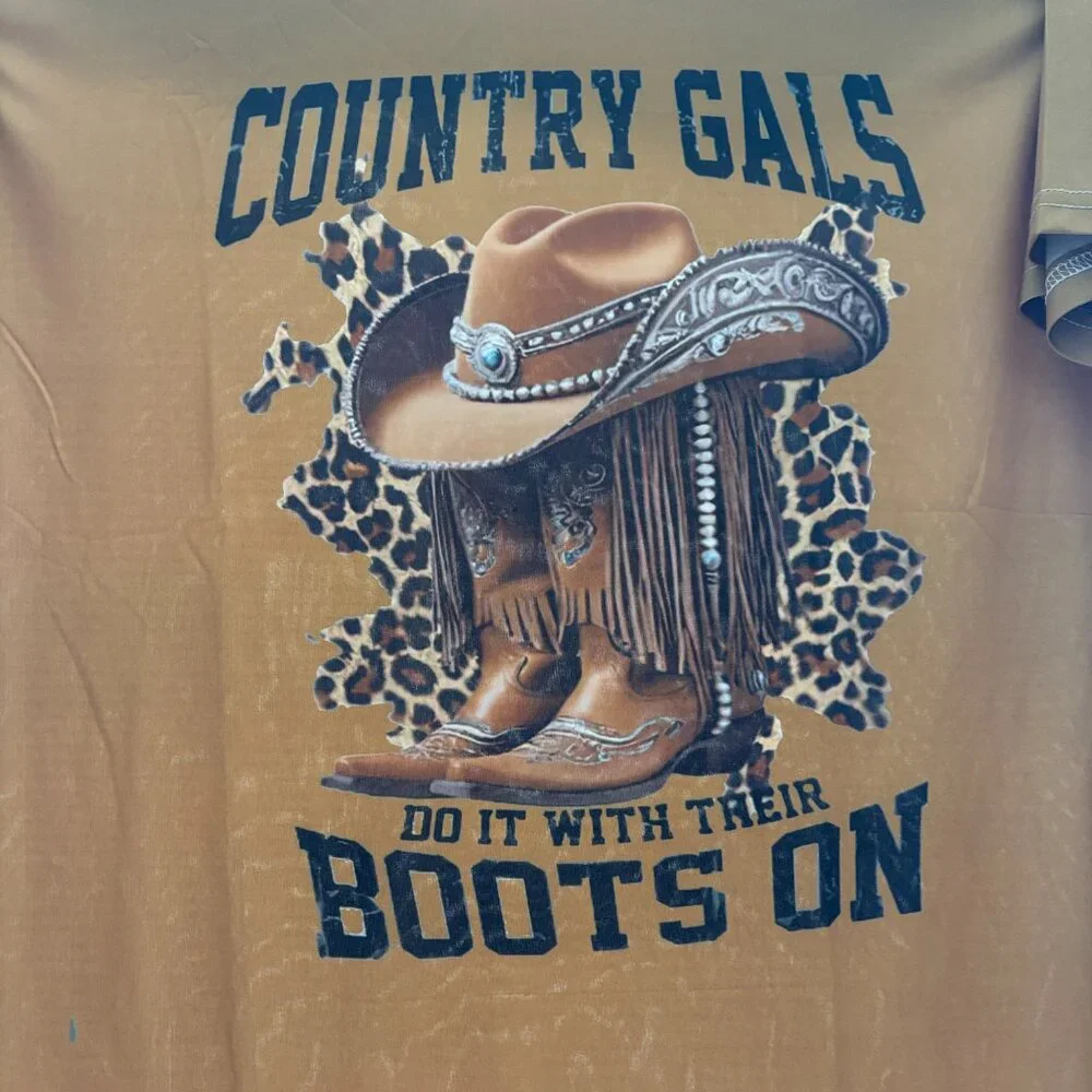 Country Gals Graphic Tee with Cowboy Hat Design - Picture 2 of 3